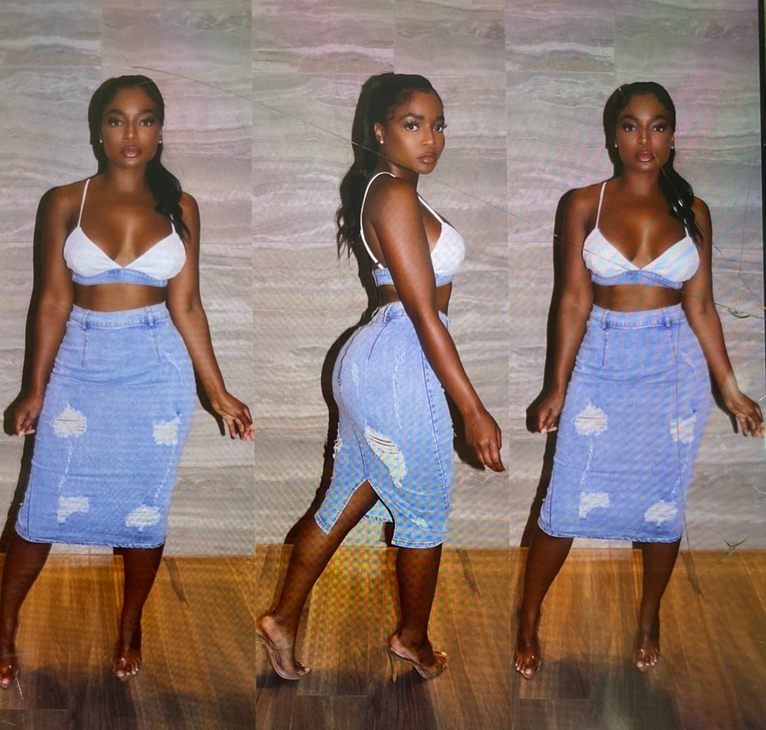 Hey girl denim skirt set
