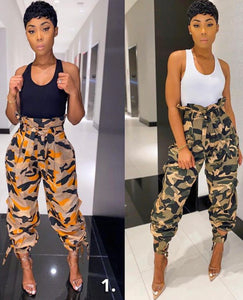 CAMOUFLAGE HIGH WAIST BELL BOTTOM PANTS